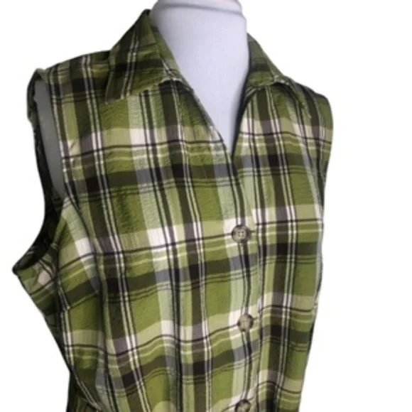 NWOT White Stag Sleeveless Belted Button Front Plaid Fabric Tunic Top Size XL - Picture 2 of 8